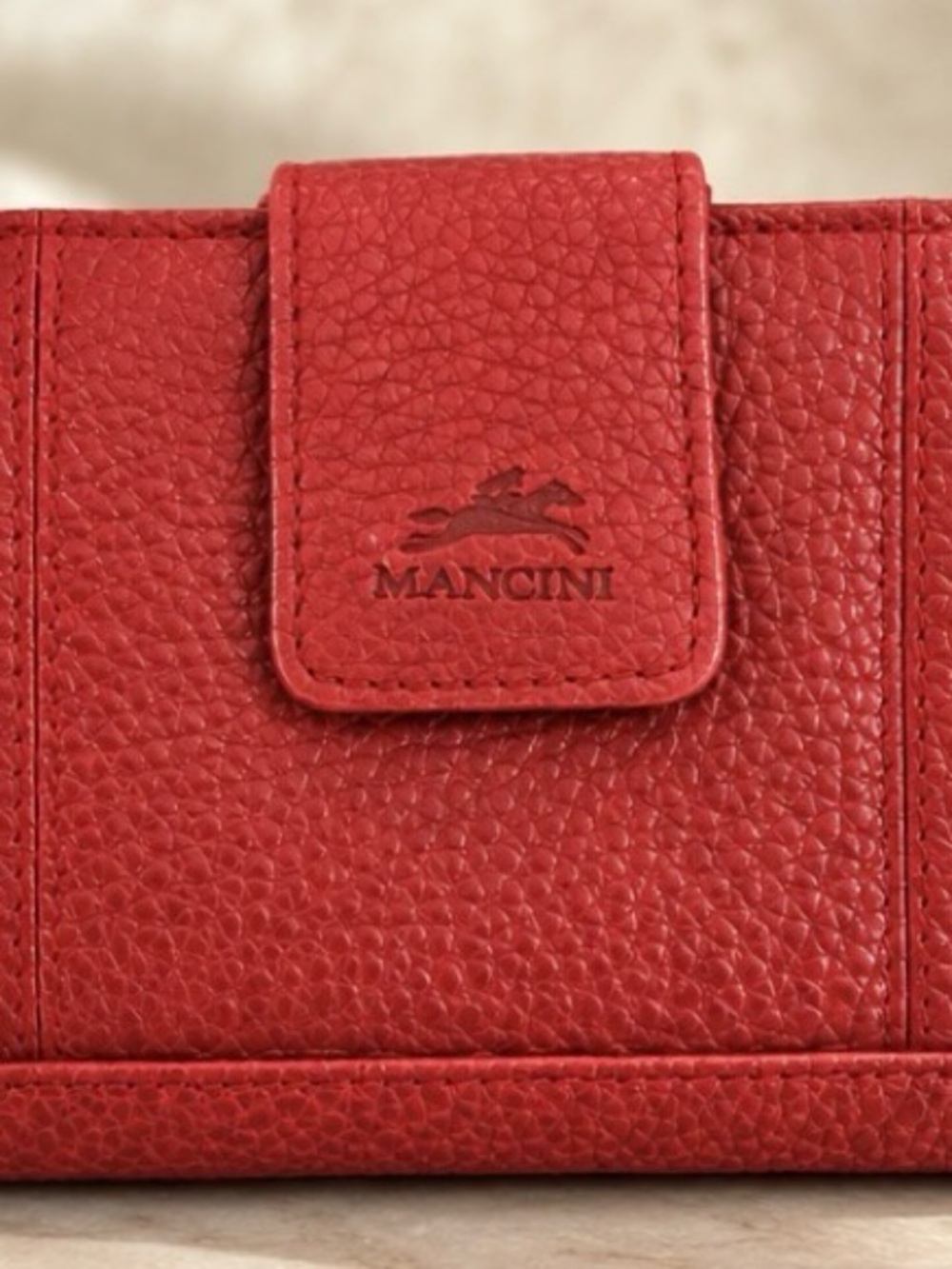 Mancini Red Pebbled Leather Women's Wallet with Snap Closure